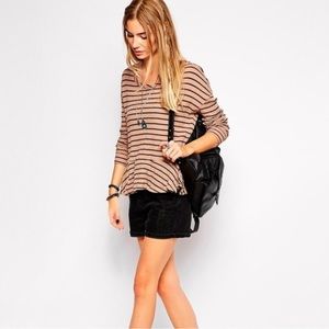 We the Free Auntie Em Waffle Knit Peplum Top Blouse Long Sleeved Raw Hem Medium